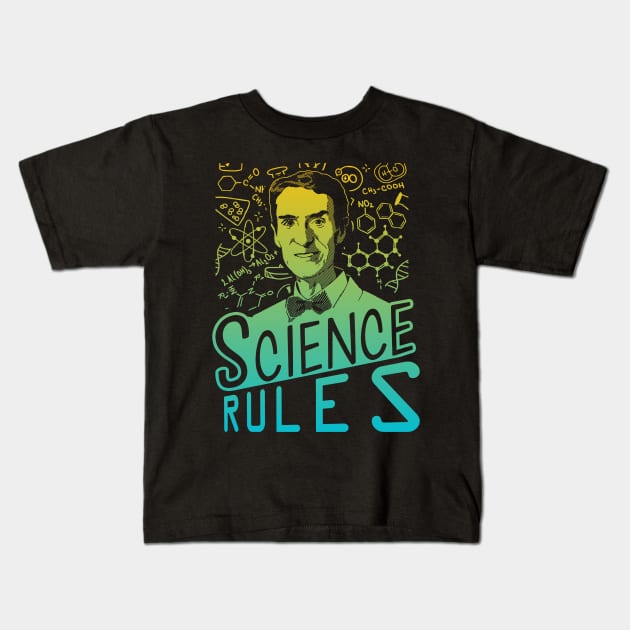 Science Rules Kids T-Shirt by Nyu Draw